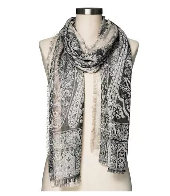 Merona Women's Fashion Scarf Shimmering Paisley Grey Oblong • $13.99