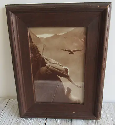 Vtg Arts And Crafts Mission Oak Picture Frame With Sepia Shepherd Print • $69.99