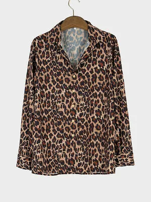 Men Leopard Print Shirts Lapel Button Blouse Long Sleeve Casual Holiday Clothing • $21.66