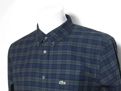 Lacoste Check Shirt Blue Green Tartan Men’s Large / 42 Smart Casual • £21.99