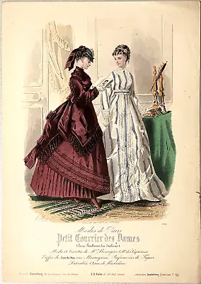 Hand-colored Antique French Etching Modes De Paris 1868 Women's Fashion Fuller • $25