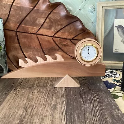 Handmade Mid Century Modern Style Desk Clock Wood Waves Sea Fish Whale Surf • $47.49