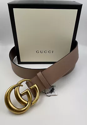 Gucci Dusty Pink Belt Gold Brass Leather Double GG 85CM 28-30 Inch • $250