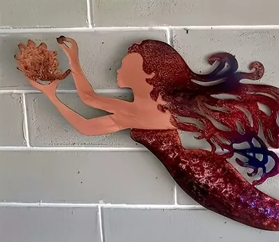 Mermaid Wall Art Decor Metal Nautical Beach House Ocean Art  Unique HANDMADE  • $17.99
