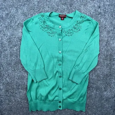 Merona Cardigan Womens Medium Green Sweater Embellished Collar Grandma Cottage • $9.75