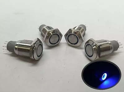 4 Of MARINE BOAT SS304 BLUE LED ULTRA FLUSH LIGHT ON-OFF PUSH SWITCH RING BUTTON • $21.99