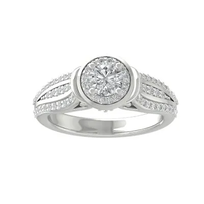 Sterling Silver 0.88ct Diamond Halo Engagement Ring For Women Sz 7 Clarity-I2I3 • $1223.99