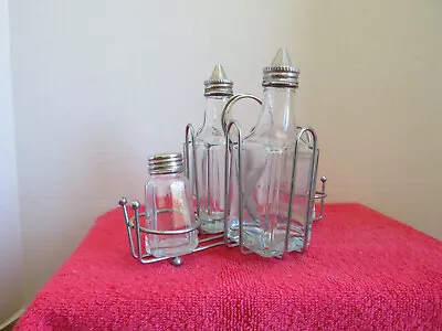 Vintage Gemco Four Piece Salt Pepper Oil Vinegar Condiment Set With Caddy • $14