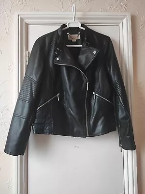 Michael Kors Women's Faux Leather Moto Jacket Coat In Black Size L • $149.41