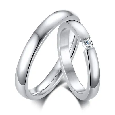 Silver Love Couple Wedding Ring Engagement Promise Cubic Zirconia Stone Eternity • £1.79