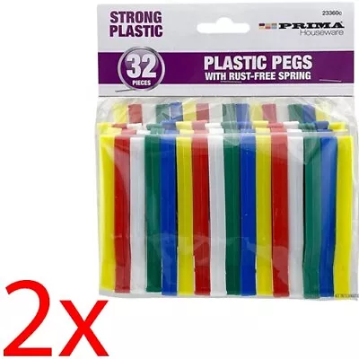 64pc Plastic Clothes Pegs With Rust-free Spring Washing Line Coloured Laundry • £4.95