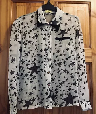 Max C London Shirt Blouse  White Black Stars Pattern UK 8-10 NEW • £2.99