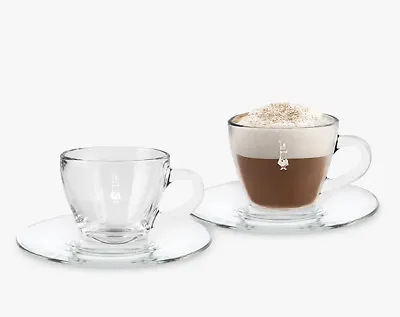 Bialetti Glass Cappuccino Coffee Cup & Saucer Set Of 2 75ml Clear • £25