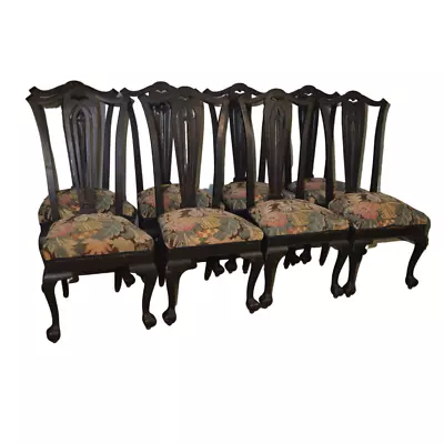 Antique Dining Chairs Set Of 8 Oak Chippendale Dining Room Chairs #21612 • $1650