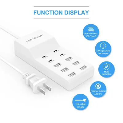 10 Ports Multi USB Charger Station Wall Type C Fast Charging Adapter For IPhone • $16.78