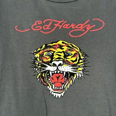 New ED HARDY Boy's Tiger T-Shirt Short Sleeve Gray Size YOUTH XL • $15