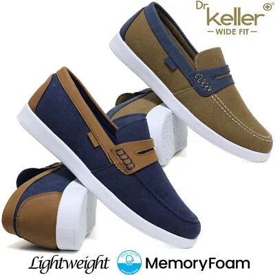 Mens Wide Fit Canvas Shoes Slip On Casual Boat Deck Loafers Sailor Driving Shoes • £16.95