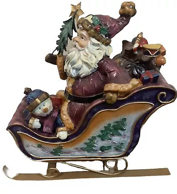 Vintage Holiday Christmas Santa On Sled With Snowman Decor  Sleigh Figurine • $24.99