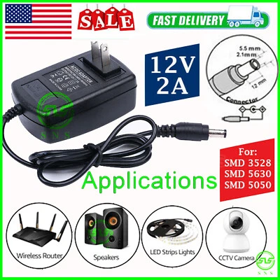 $5.99 • Buy AC 100-240V To DC 12V 2A Power Supply Adapter Heavy-Duty LED Light Strip 24W SMD