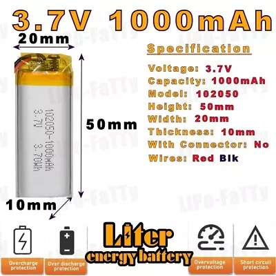 3.7v 1000mAh 102050 Liter Energy Lithium Polymer Battery  Lipo Li-Po • £6.29