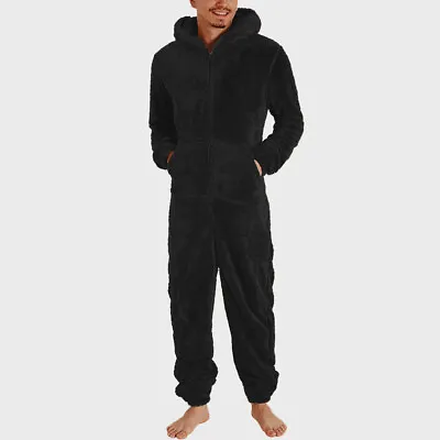 Mens 1Onesie Teddy Bear Fleece Pajamas Winter All In One Jumpsuit Dressing Down • £24.41