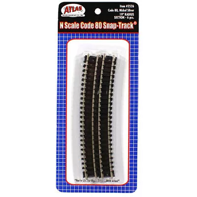 Atlas 2526 N-Scale Code-80 19  Radius Curved Snap Track (6) Nickel Silver Black • $5.58