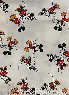 1 Yard Mickey Mouse Fabric- Mickey Minnie Scattered - 100% Cotton - White • $9.99