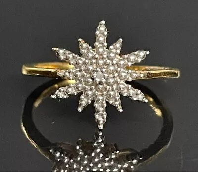 D'joy 925 STERLING SILVER VERMEIL AND DIAMOND STARBURST RING SIZE 6.75 • $26