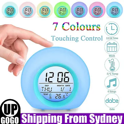 $13.53 • Buy Kids Alarm Clock Wake Up Light Digital Clock With 7 Colors Changing Press Gift