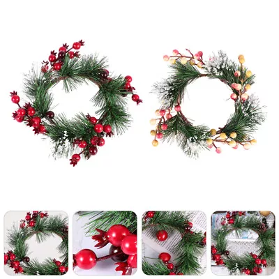 Plants Decor 2Pcs 20CM Christmas Candle Rings Pine Wreath With Berries • £12.55