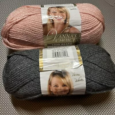 Lot 2 Lion Vanna’s Choice 101 Pink Rose & Charcoal Grey Yarn Knitting Crochet • $14.97