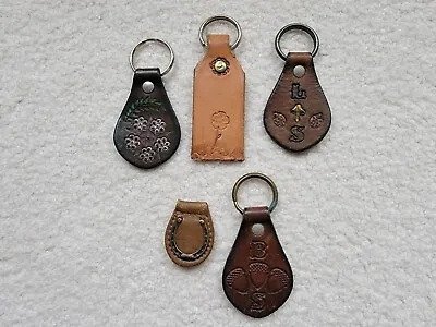 Lot Of 5 Vintage Leather Key Chains Key Fobs Floral Horseshoe Vegetation Themed • $19.99