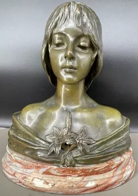 E. Villanis (French 1858-1914) Bronze Bust Sculpture Of  Young Girl Head • $1000