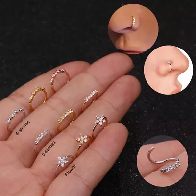 $8.89 • Buy 18K Pave  8mm Nose Lip Ear Ring Cartilage Hoop Septum Body Piercing