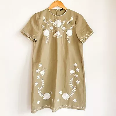 Zara Linen Look Viscose Embroidered Floral Ethnic Sheath Dress XS • $65