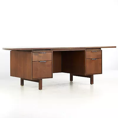 Jens Risom Style Mid Century Half Circle Walnut Executive Desk • $4895