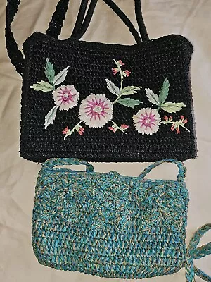 Vintage Straw Embroidered Floral Raffia Summer Purse Handbag Cappelli Relativity • $11.79