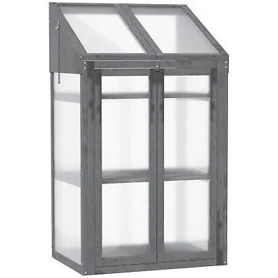 Outsunny Wooden Greenhouse Cold Frame Grow House With Double Door Grey • £98.99