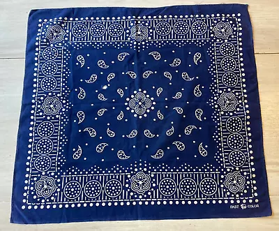 Vintage Pre-1960s FAST COLOR Trunk Down Indigo Blue Bandana RARE DESIGN 18x19  • $19.99