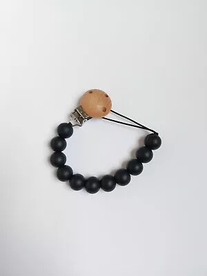 Black Silicone And Wooden Pacifier Clip  • $5.40