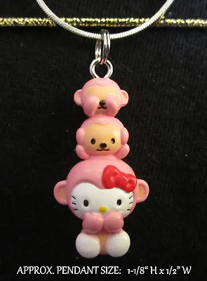 Hello Kitty Monkey Necklace~No Evil Monkey's~Pink / Steel Chain • $13.36