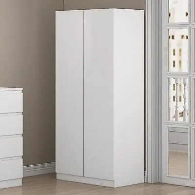 Tall White Double Door Wardrobe With Hanging Rail Modern Bedroom Furniture • £144.99