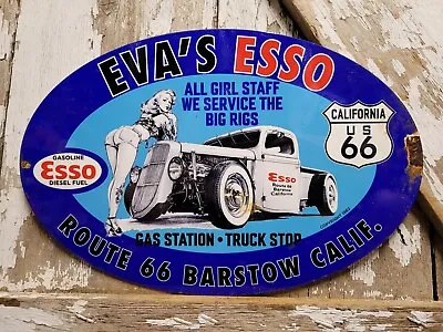 Vintage Esso Porcelain Sign Truckstop Girl Barstow California Route 66 Gas Truck • $178.74