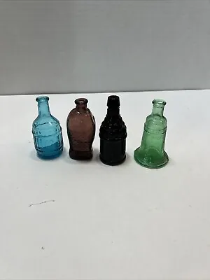 Vintage Small  Taiwan Mini 3” Colored Glass Bottles Set Of 4 • $15.99
