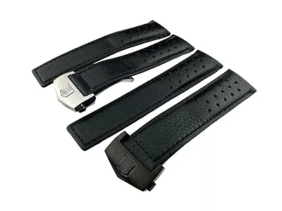 22mm Black Genuine Leather Strap Band Fit Tag Heuer Monaco Watch Buckle/Clasp • £19.90