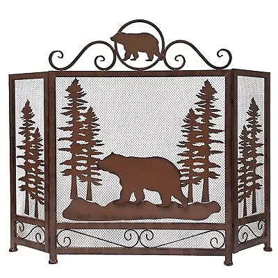 Woodland Bear Metal Mesh 3 Panel Fireplace Screen Lodge Cabin Home Decoration • $105