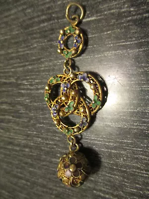 Vintage Chinese Sterling Vermeil Filigree Enamel Floral Drop Dangle Pendant! • $75