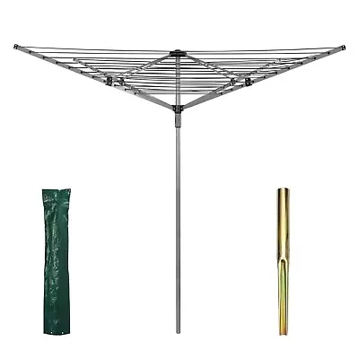 50m Garden 4 Arm Rotary Washing Line Clothes Dryer Airer With Ground Spike Grey • £31.50