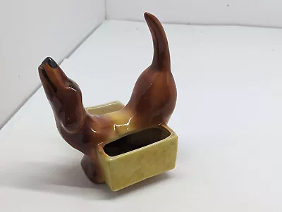 Vintage Ceramic Dachshund Dog Trinket Dish Condiment Caddy Figurine Planter • $13.95