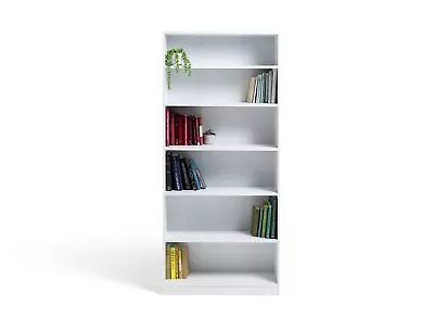 Maine Tall Bookcase 6 Shelf Display Deep Shelving Storage - White • £59.99